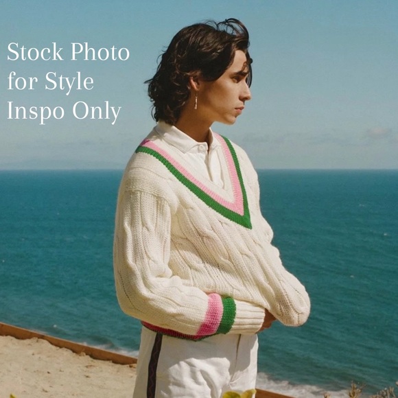 Rowing Blazers Wool Cricket Sweater Cream Yellow Brown Stripes NWOT - Picture 3 of 13